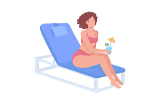 Young woman in swimsuit with cocktail semi flat color vector character
