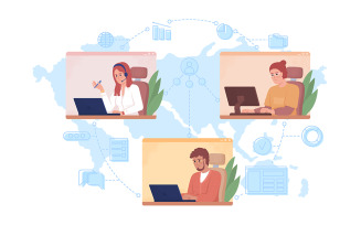 Colleagues cooperation 2D vector isolated illustration