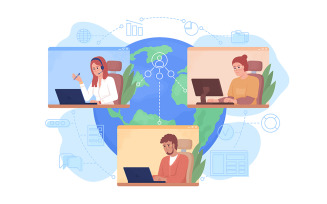 Collective remote work 2D vector isolated illustration