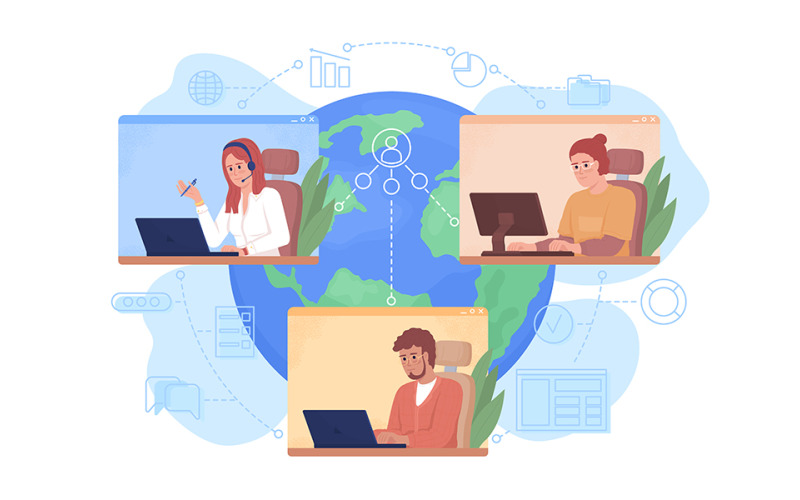 Collective remote work 2D vector isolated illustration Illustration