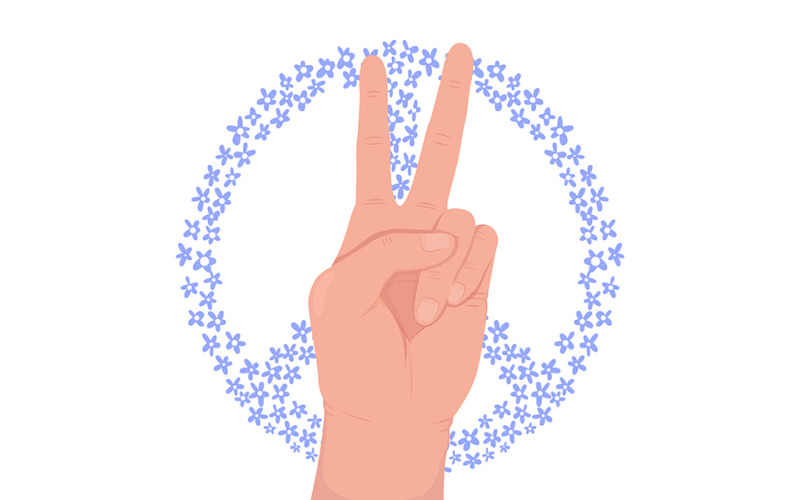 Hippie subculture semi flat color vector hand gesture Illustration
