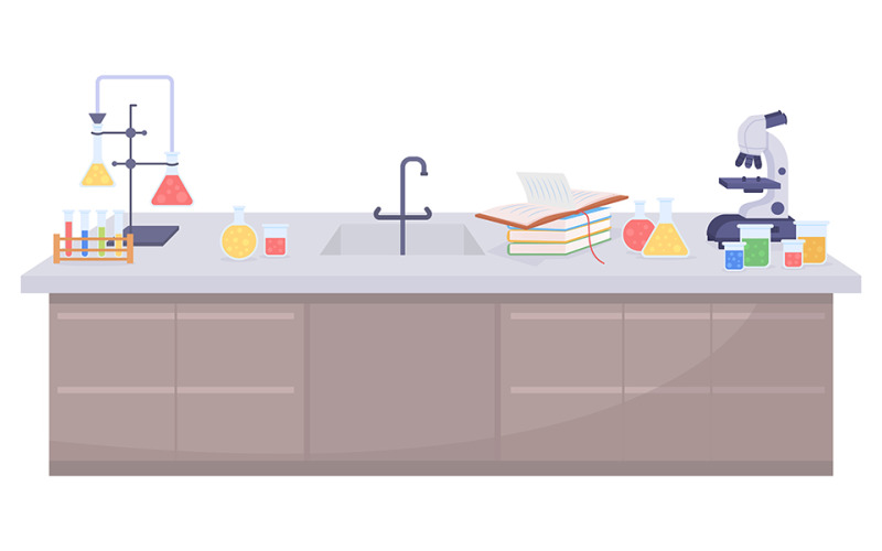 Laboratory desk semi flat color vector item Illustration