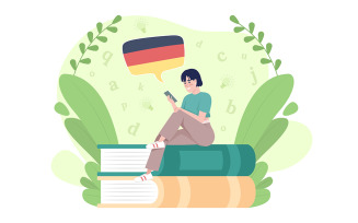 Learning German language with mobile app 2D vector isolated illustration