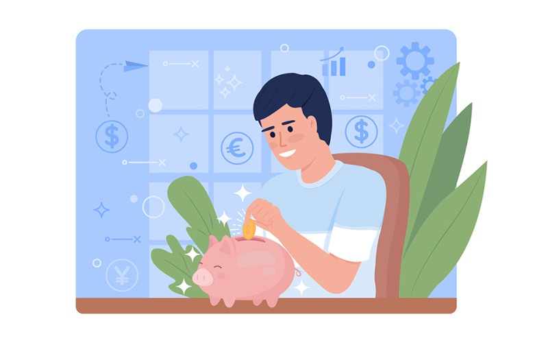 Saving money 2D vector isolated illustration Illustration