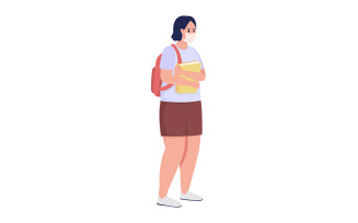 Schoolgirl with books semi flat color vector character