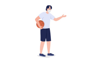 Student in gym class clothes semi flat color vector character