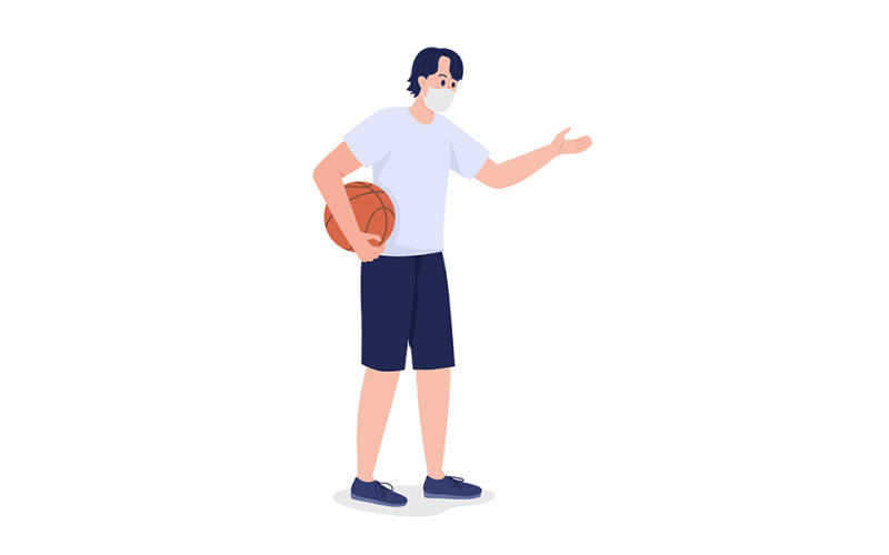 Student in gym class clothes semi flat color vector character Illustration