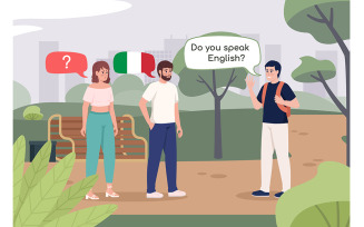 Traveling without speaking Italian flat color vector illustration