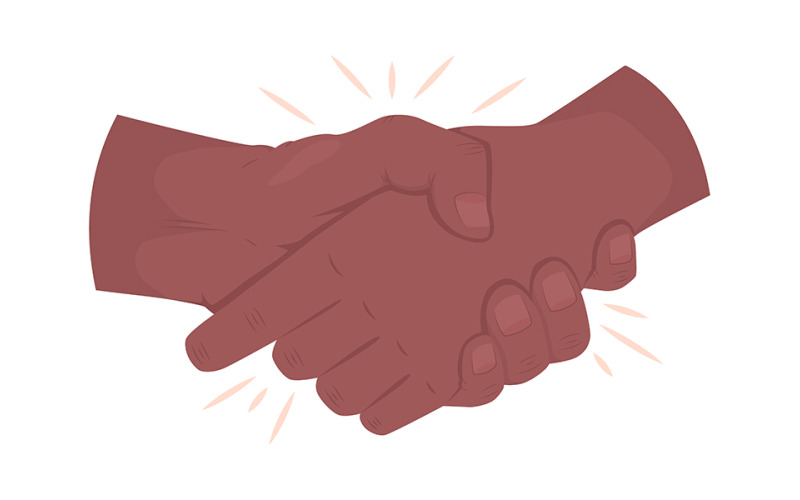 Two men shaking hands semi flat color vector hand gesture Illustration