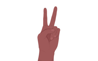 V sign semi flat color vector hand gesture