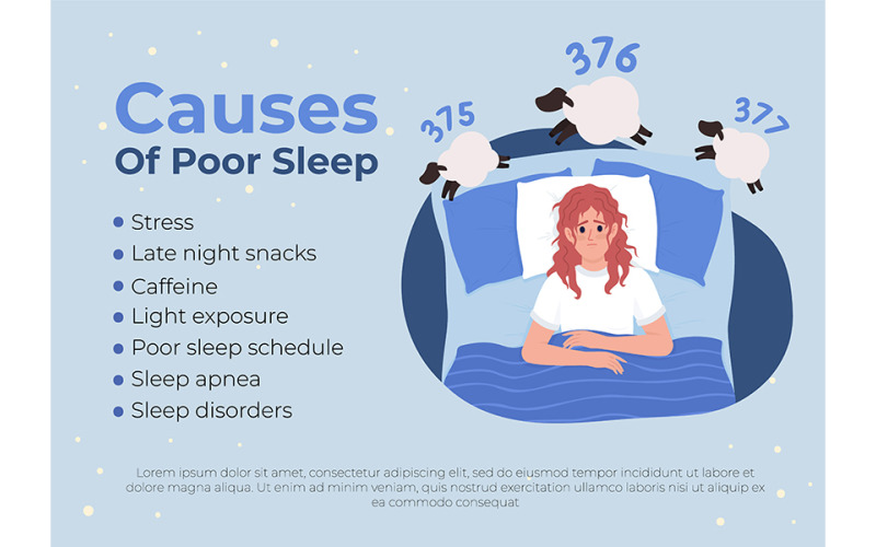 Causes of insomnia flat vector banner template Illustration