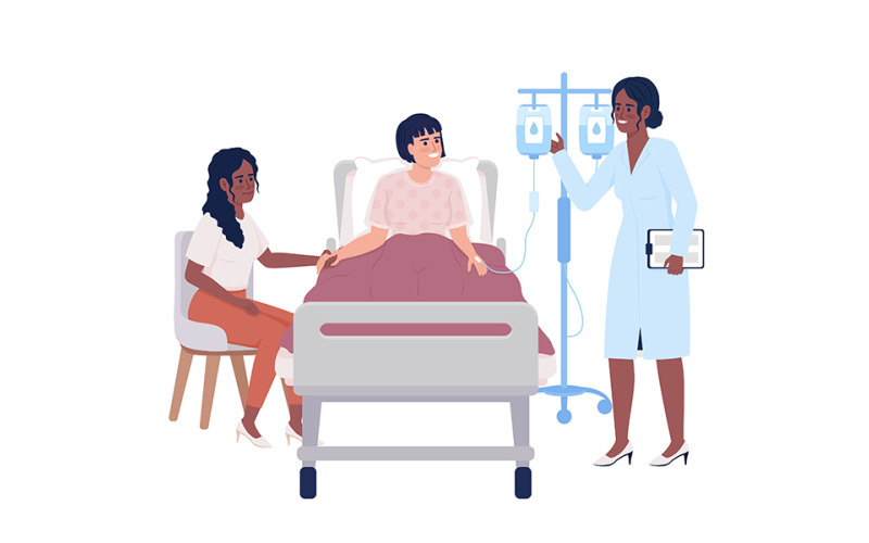 Doctor visiting patient during recovery semi flat color vector characters Illustration