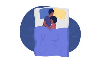 Happy couple sleeping in bed 2D vector isolated illustration