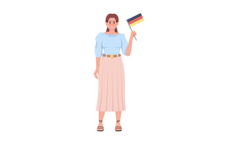 Happy woman holding German flag semi flat color vector character