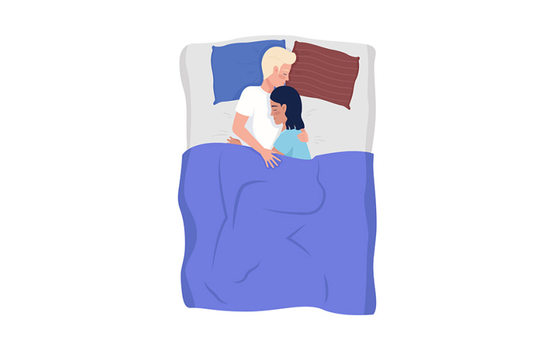 Loving couple sleeping in bed semi flat color vector characters Illustration