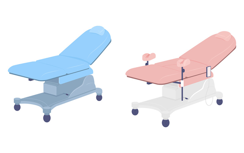 Medical examining chairs semi flat color vector objects set Illustration