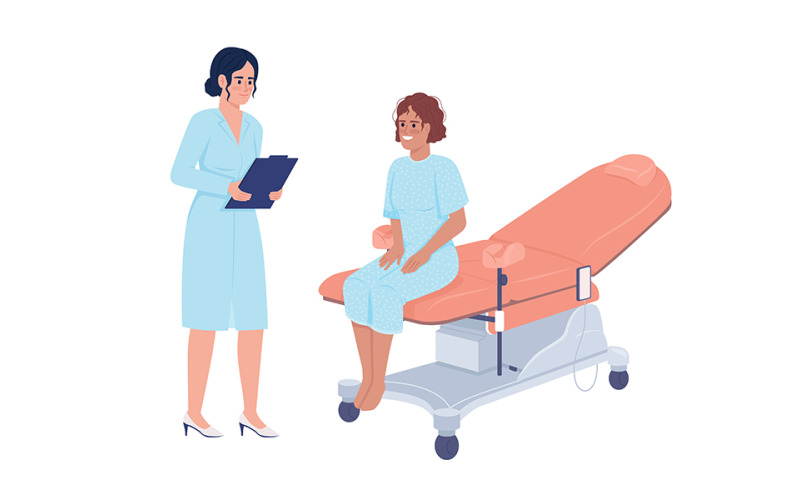 Patient at gynecologist consultation semi flat color vector characters Illustration
