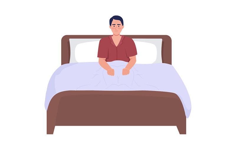 Sad man with sleep disorder semi flat color vector character Illustration