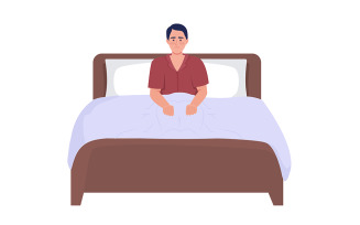 Sad man with sleep disorder semi flat color vector character