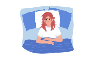 Upset woman with insomnia semi flat color vector character