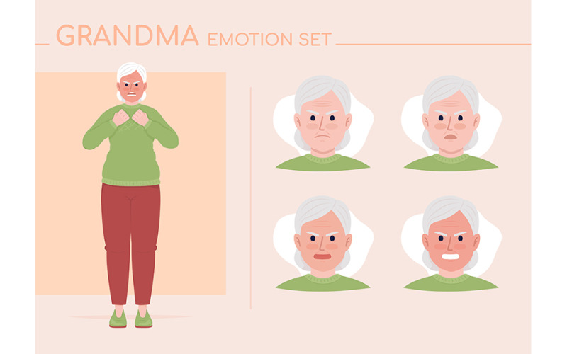 Angry grandma semi flat color character emotions set Illustration