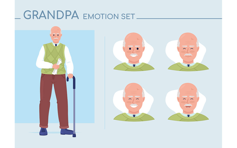 Cheerful grandpa semi flat color character emotions set Illustration