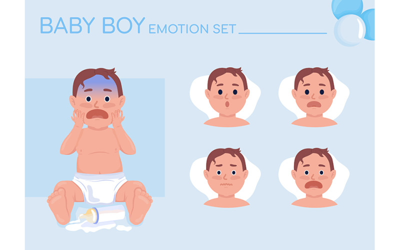 Confused baby boy semi flat color character emotions set Illustration