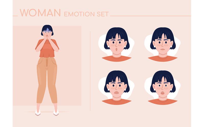 Confused young woman semi flat color character emotions set Illustration