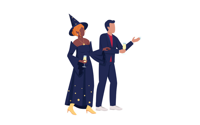 Couple wearing Halloween costumes semi flat color vector characters Illustration