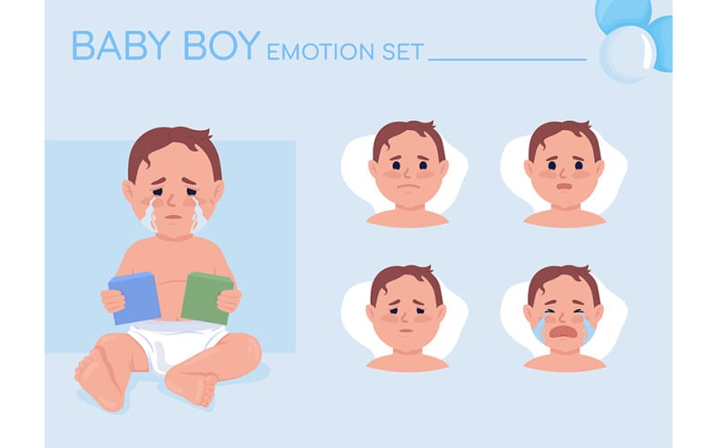 Crying baby boy semi flat color character emotions set Illustration