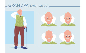 Doubting senior man semi flat color character emotions set