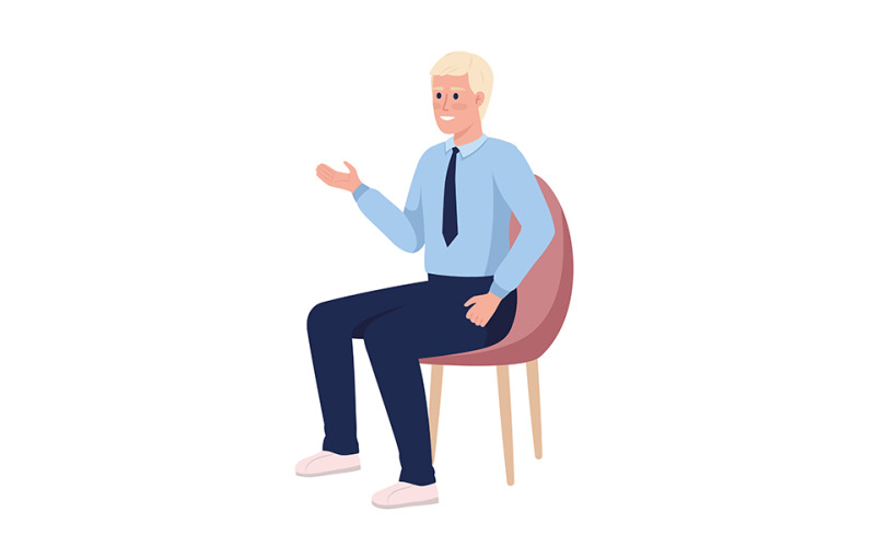 Employee sitting on chair semi flat color vector character Illustration