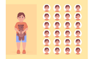 Little boy moods variety semi flat color character emotions set