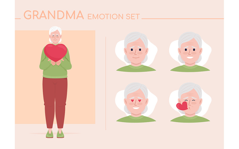 Loving mature woman semi flat color character emotions set Illustration
