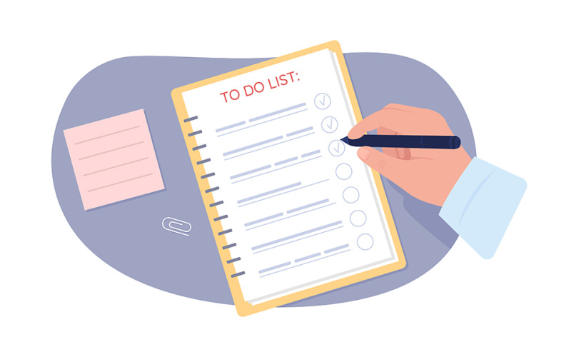 Man with to do list 2D vector isolated illustration Illustration