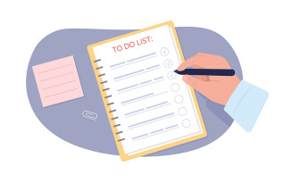 Man with to do list 2D vector isolated illustration
