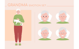Positive grandma semi flat color character emotions set