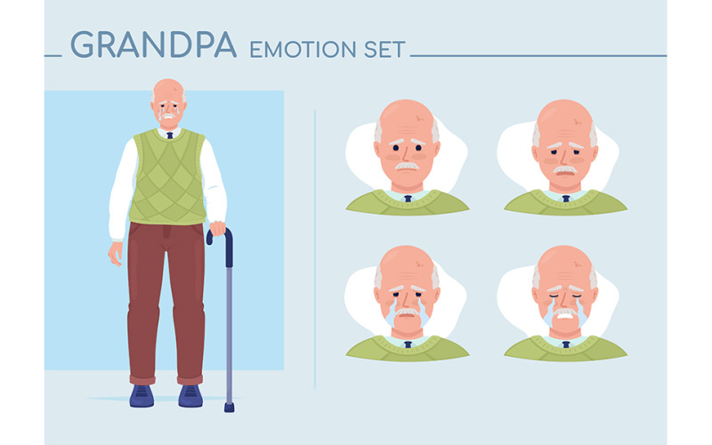 Sad senior man semi flat color character emotions set Illustration
