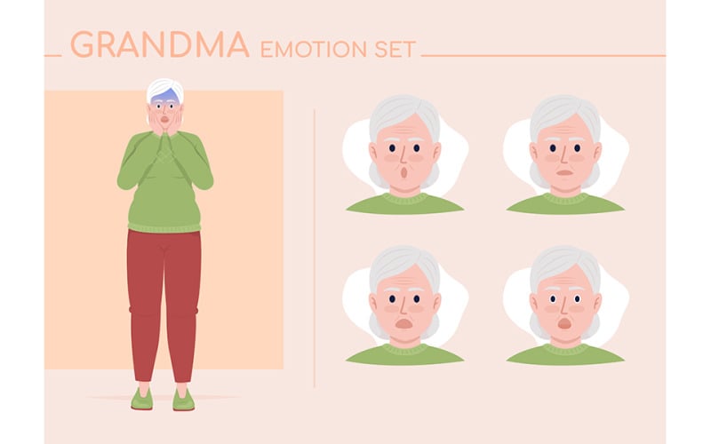 Scared senior woman semi flat color character emotions set Illustration