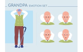 Stunned grandpa semi flat color character emotions set