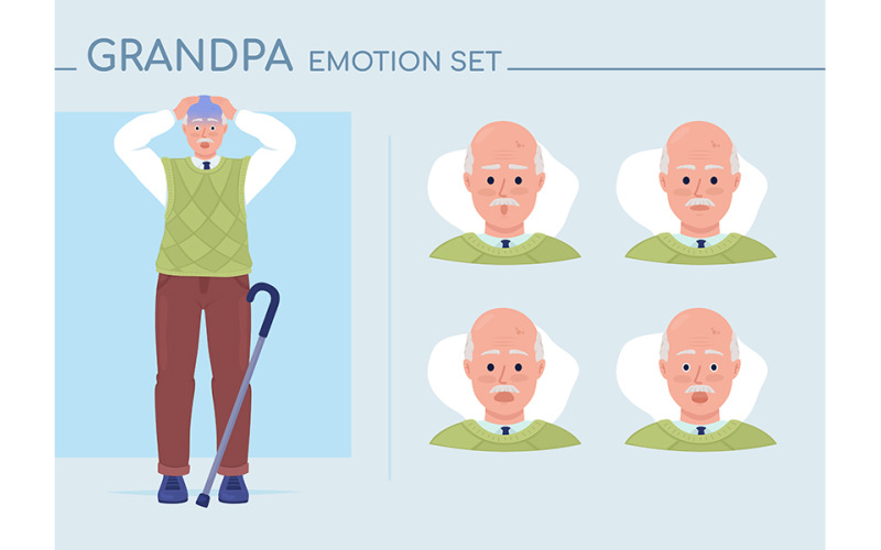 Stunned grandpa semi flat color character emotions set Illustration