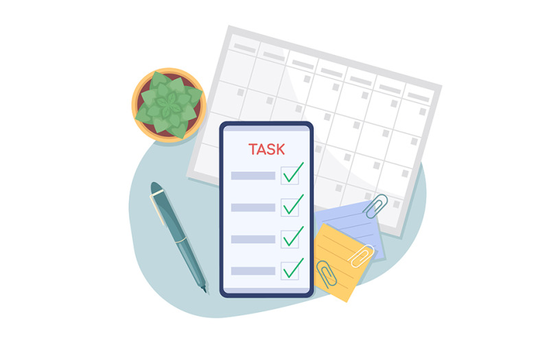 Task control mobile app 2D vector isolated illustration Illustration
