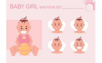 Tired baby girl semi flat color character emotions set