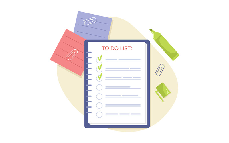 To do list and stationery 2D vector isolated illustration Illustration
