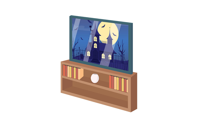 TV set with horror movie semi flat color vector object Illustration