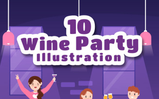 10 Wine Party Flat Illustration