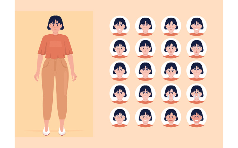 Young woman mental conditions semi flat color character emotions set Illustration