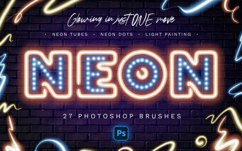 Glowing Neon Photoshop Brushes Illustration