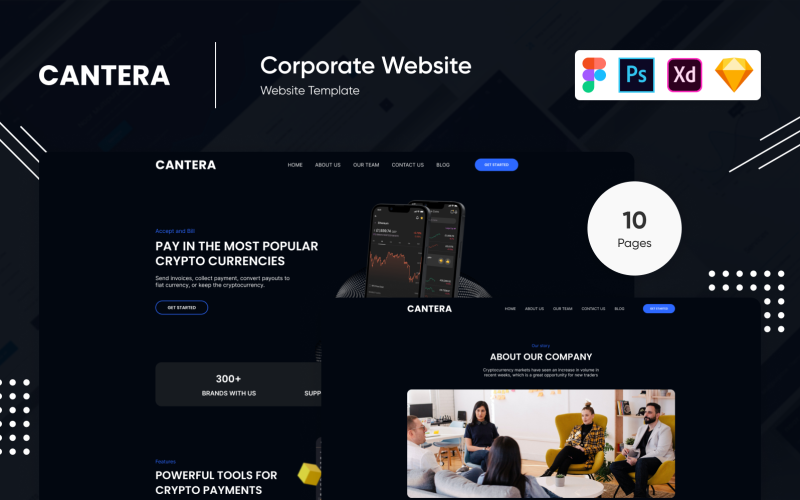 Cantera - Crypto Currency Landing Page Figma and Photoshop PSD Template