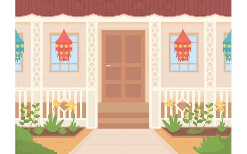 Diwali decorated house flat color vector illustration Illustration